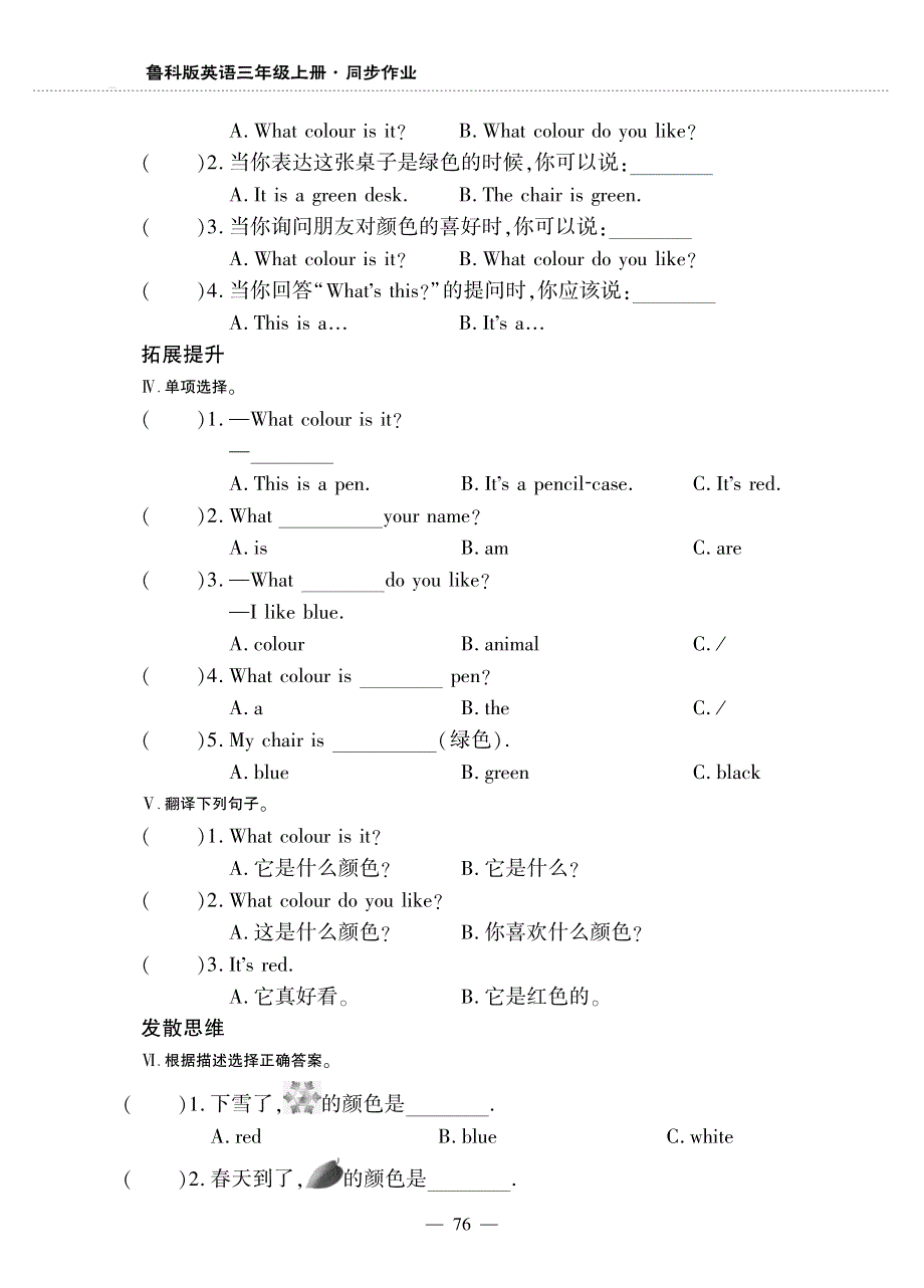 三年级英语上册 Unit 6 Colours Lesson 4 AgainPlease同步作业（pdf无答案）鲁科版（五四制）.pdf_第2页