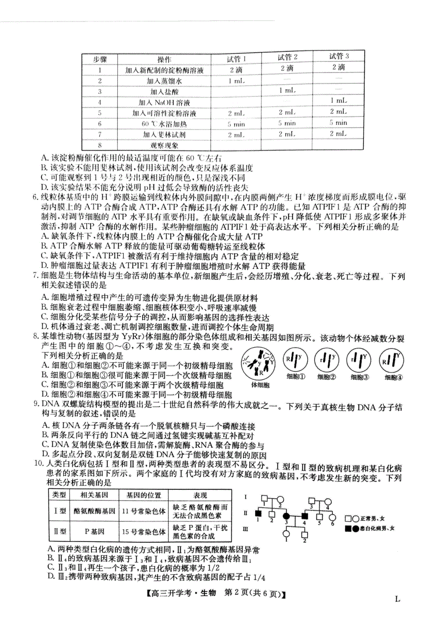 九师联盟2023届高三上学期开学考试（老高考） 生物 PDF版无答案.pdf_第2页