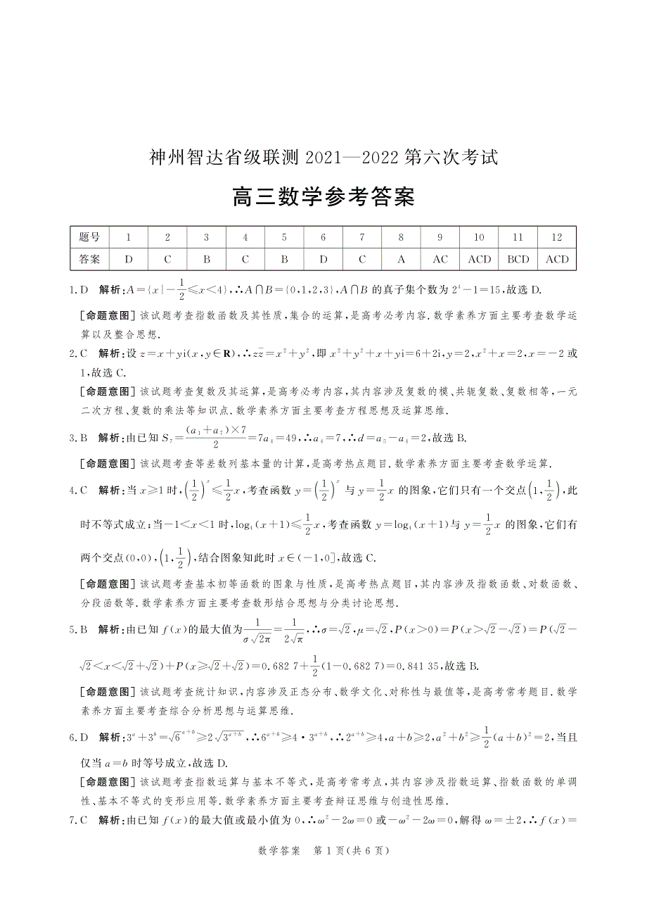 《名校》神州智达省级联测高三2021——2022第六次考试——数学 PDF版含答案.pdf_第3页