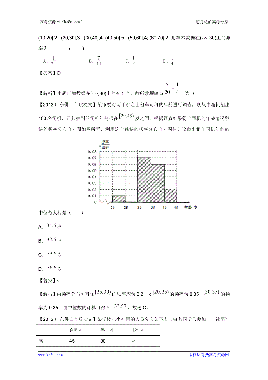 2013届高三数学（文）名校试题精品汇编：统计.pdf_第3页