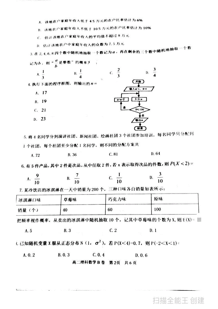 内蒙古赤峰市2020-2021学年高二数学下学期期末考试试题（B卷）理（PDF无答案）.pdf_第2页