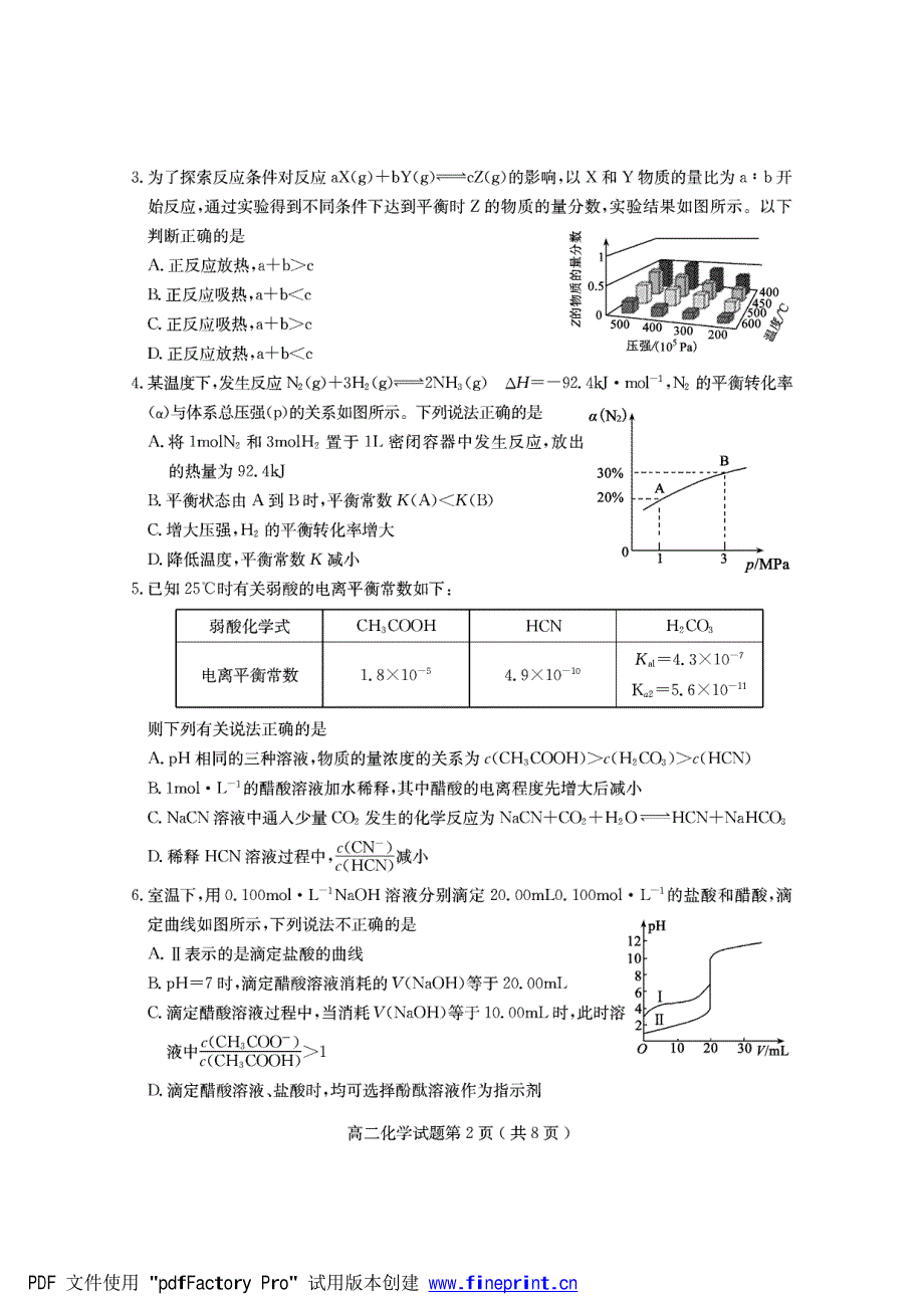 山东省临沂市兰陵县2021-2022学年高二上学期期中考试化学试题 PDF版含答案.pdf_第2页