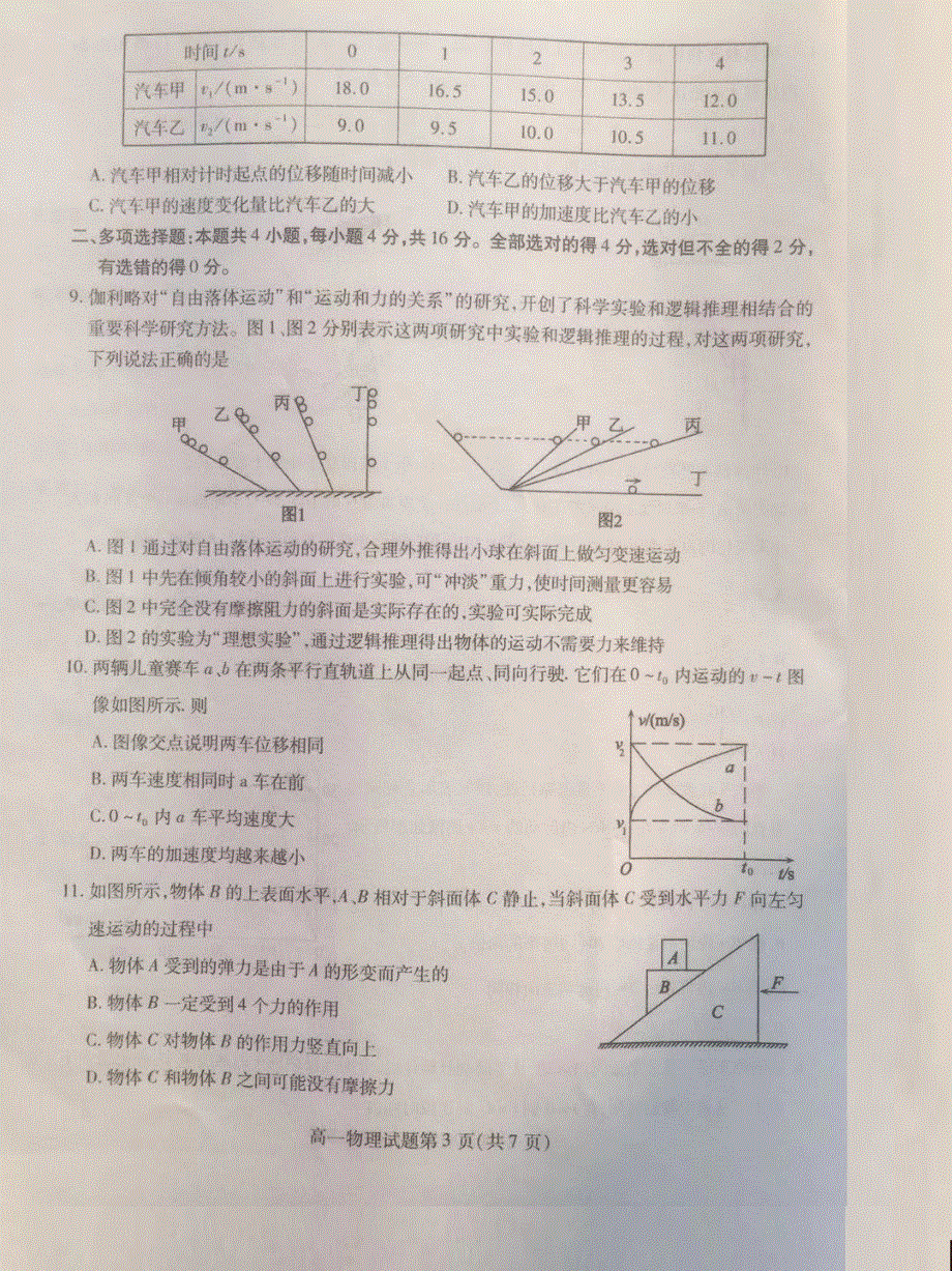 山东省临沂市部分学校2020-2021学年高一上学期期中考试物理试题 PDF版含答案.pdf_第3页