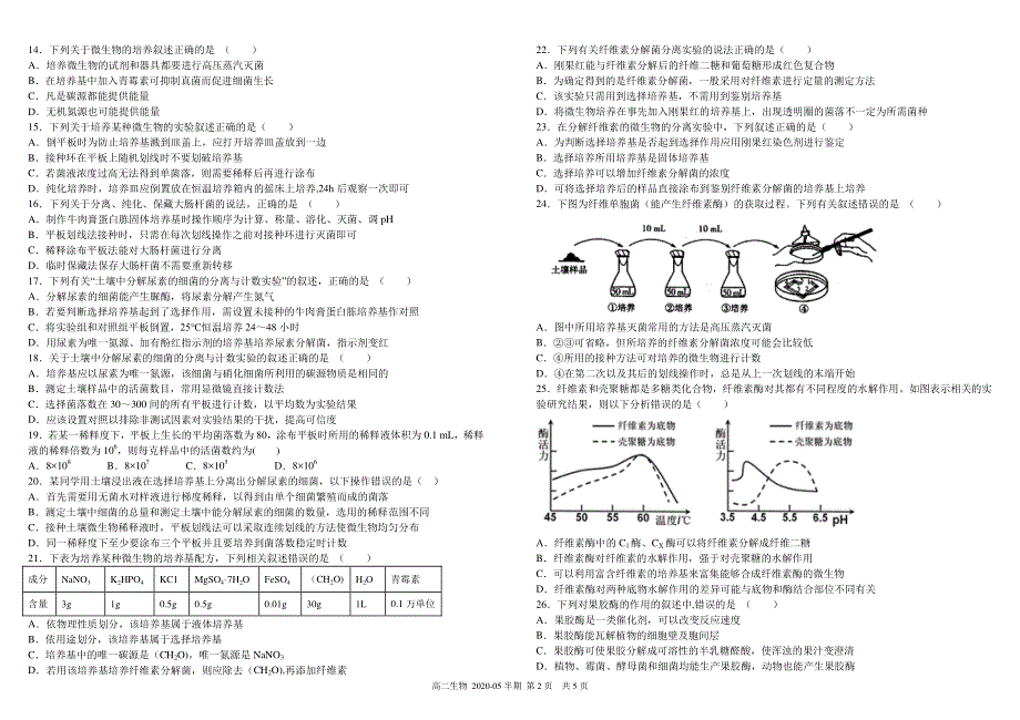 《发布》四川省成都市树德中学2019-2020学年高二5月半期考试 生物 PDF版含答案（可编辑）.pdf_第2页