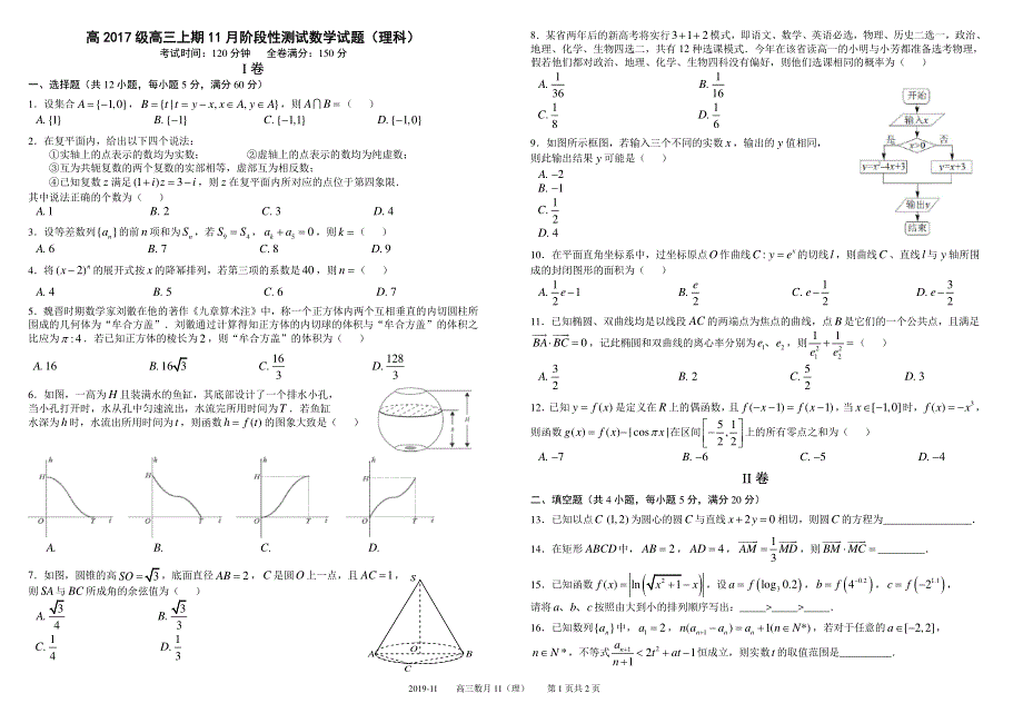 《发布》四川省树德中学2020届高三上学期11月阶段性检测 数学（理） PDF版含答案.pdf_第1页