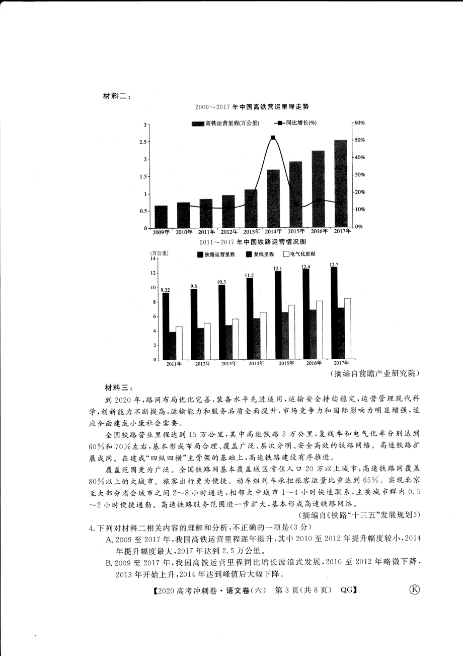 2020年普通高等学校招生全国统一考试冲刺预测卷六语文试题 图片版含答案.pdf_第3页